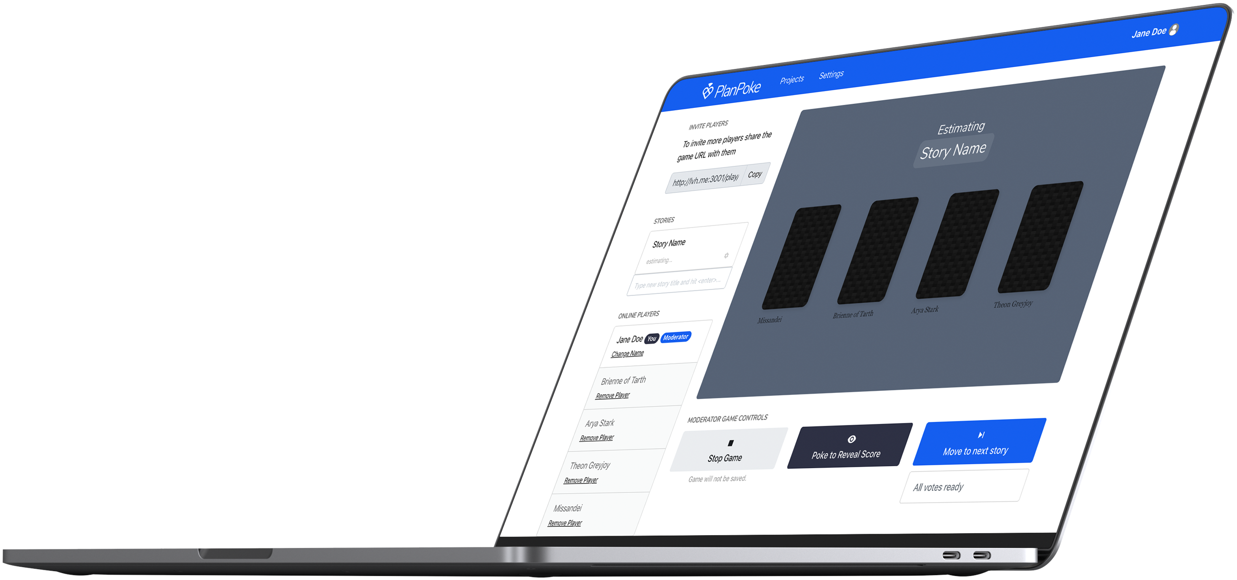 PlanPoke estimating stories screen